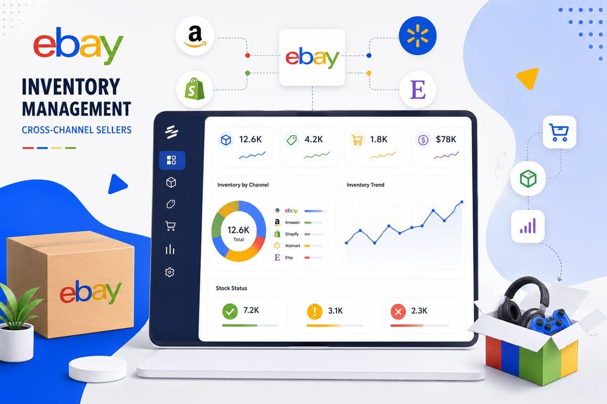 eBay inventory management workflow showing cross-channel sync with other ecommerce platforms