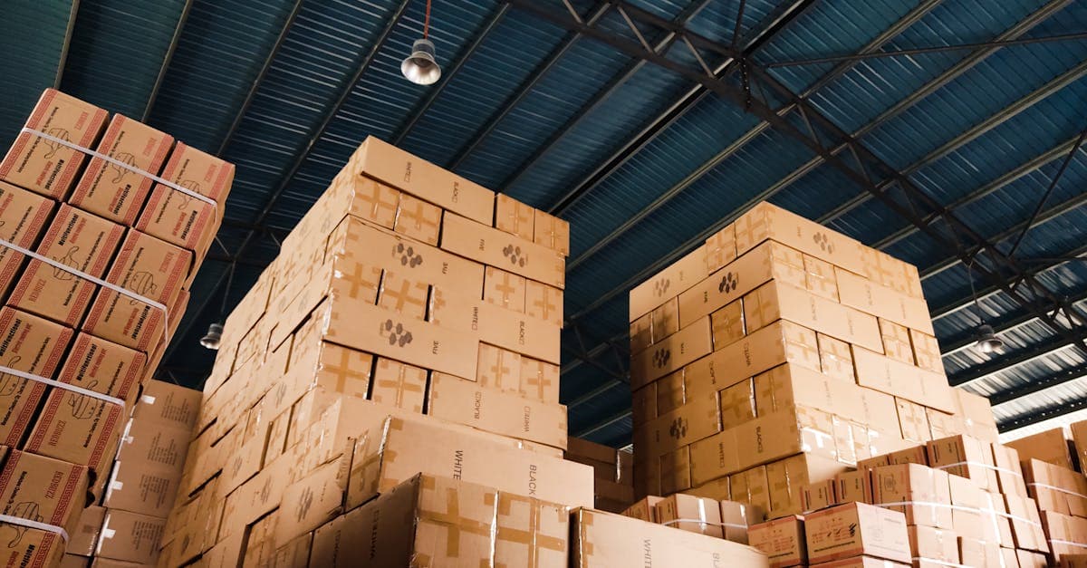 Finished goods inventory stacked in a warehouse ready for multichannel ecommerce fulfillment across Amazon Shopify and eBay
