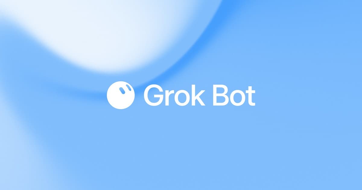 Grok Bot logo on a blue gradient, from xAI's launch announcement
