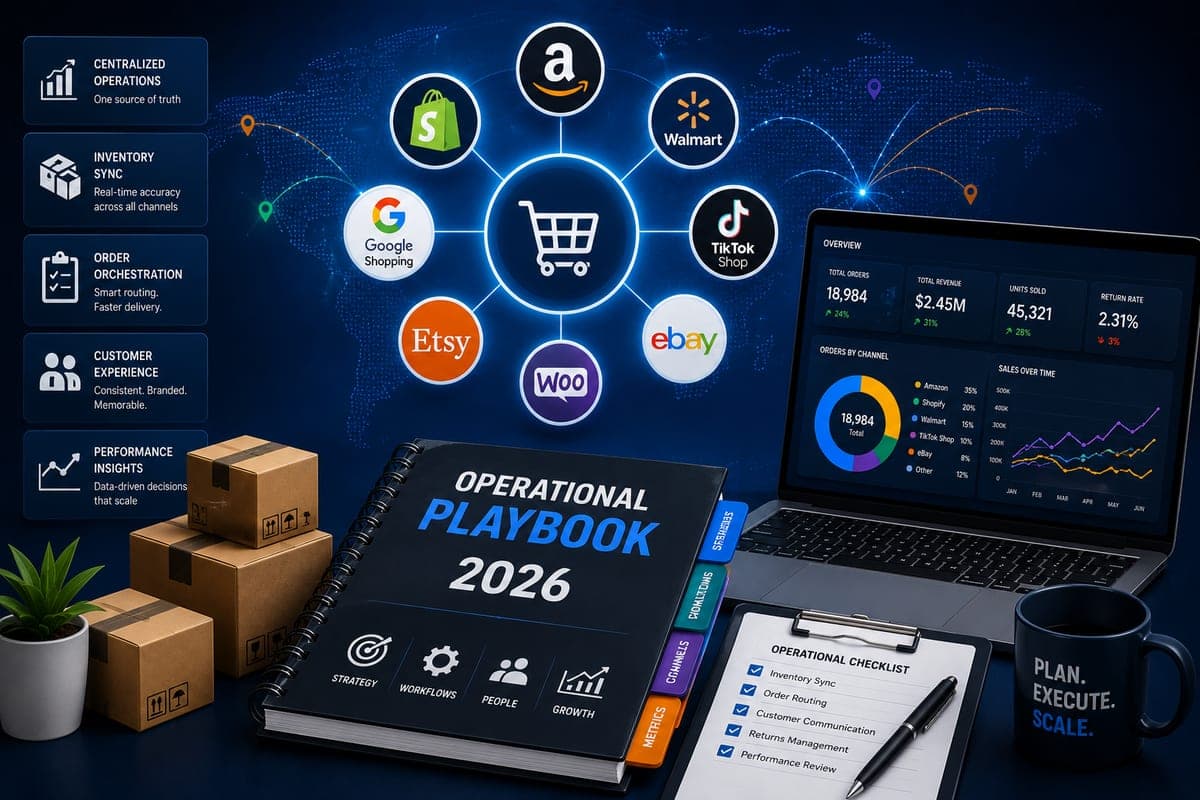 Multichannel ecommerce operations showing unified inventory across storefronts and marketplaces