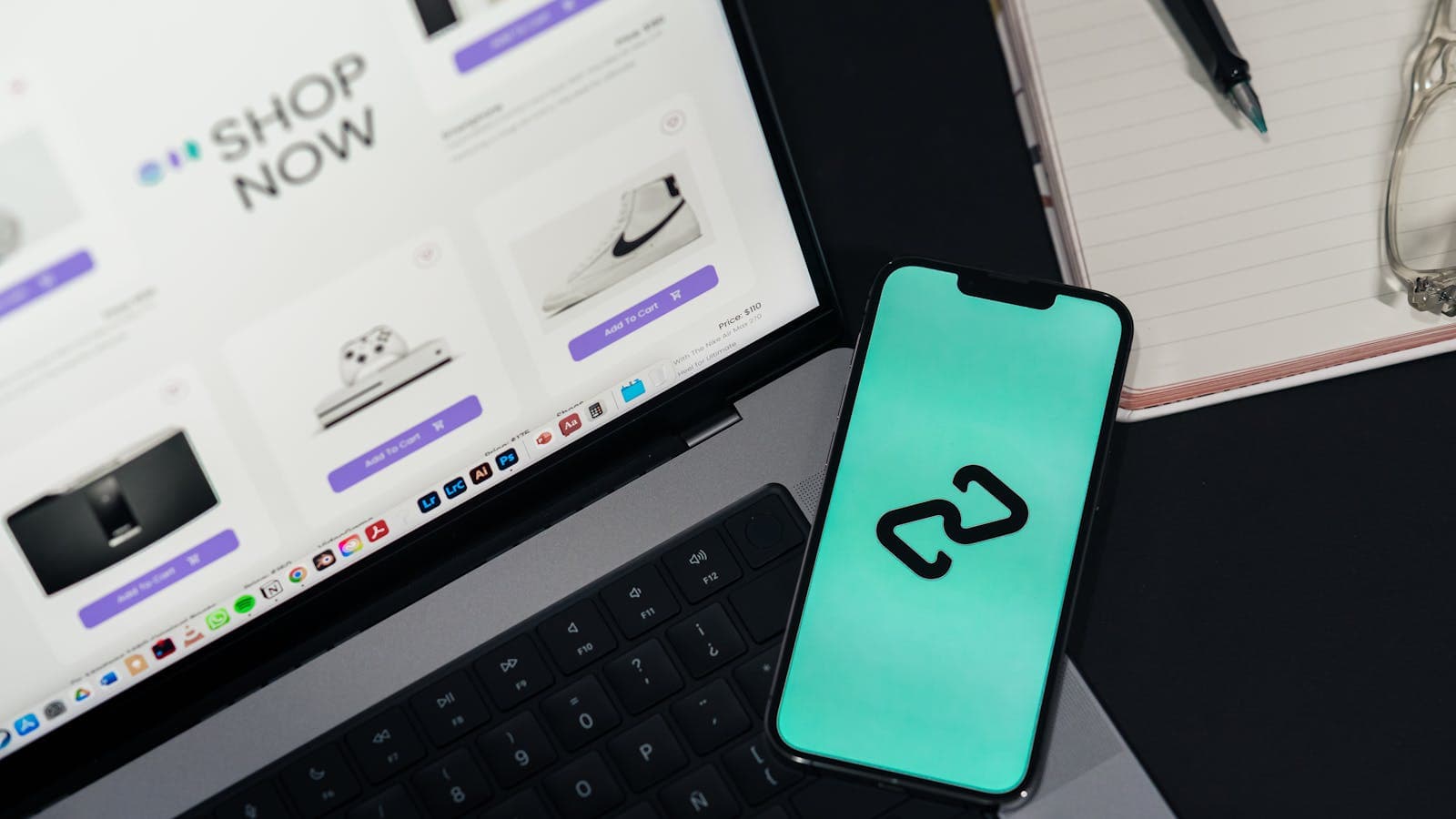 Laptop and smartphone showing an online shop checkout flow for AI commerce readiness